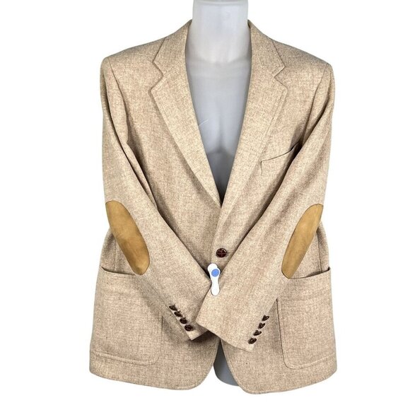 Peter England Men 46R Wool Blazer Suede Elbow Patches Button Detail Quiet Luxury